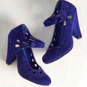 Bettie Page Modcloth Suede Cutout Vintage Heels Royal Blue 8